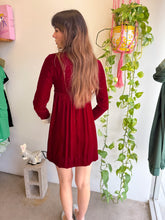 1960s Maroon Velvet Mini Dress With Bow Tie & Lace Collar - XS