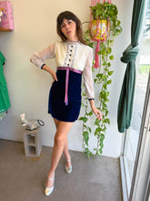 1970s Blue Velvet & Chiffon Victorian Mini Dress - XS