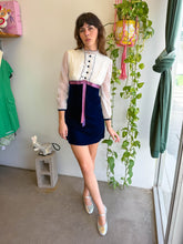 1970s Blue Velvet & Chiffon Victorian Mini Dress - XS