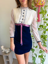 1970s Blue Velvet & Chiffon Victorian Mini Dress - XS