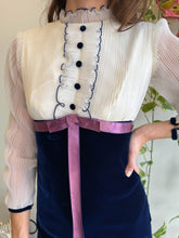 1970s Blue Velvet & Chiffon Victorian Mini Dress - XS