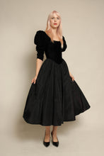 80s Gunne Sax By Jessica McClintock Black Velvet & Taffeta Dress