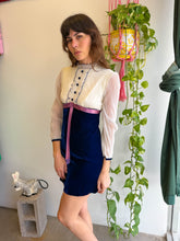 1970s Blue Velvet & Chiffon Victorian Mini Dress - XS