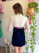 1970s Blue Velvet & Chiffon Victorian Mini Dress - XS