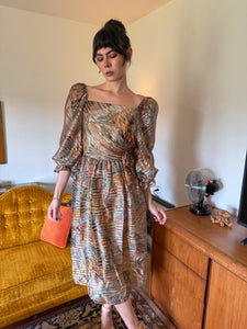 80s Silk Puff Sleeve Dress