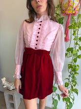 1960s Maroon Velvet & Chiffon Tuxedo Mini Dress - XS