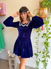 1960s Indigo Velvet Princess Mini Dress With Low Waist - M