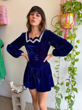 1960s Indigo Velvet Princess Mini Dress With Low Waist - M