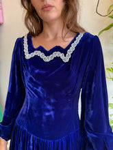 1960s Indigo Velvet Princess Mini Dress With Low Waist - M