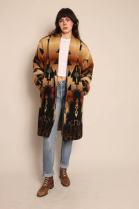 90s Brown Southwestern Wool Coat