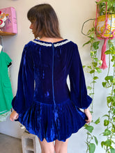 1960s Indigo Velvet Princess Mini Dress With Low Waist - M