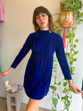 1960s Blue Velvet Mini Dress With Rhinestone Buttons - S/M