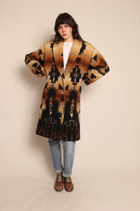 90s Brown Southwestern Wool Coat