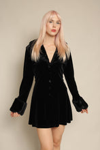 1990s Black Velvet Babydoll Mini Dress With Faux Fur Trim