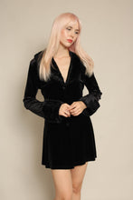 1990s Black Velvet Babydoll Mini Dress With Faux Fur Trim