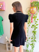 1940s Doris Dodson Black Velvet Dress With Front Zipper & Accent Collar - M