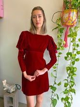 1960s Maroon Velvet Mini Dress With Juliet Sleeves - XXS