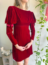 1960s Maroon Velvet Mini Dress With Juliet Sleeves - XXS