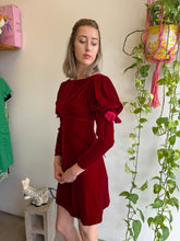 1960s Maroon Velvet Mini Dress With Juliet Sleeves - XXS