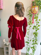 1960s Maroon Velvet Mini Dress With Juliet Sleeves - XXS