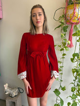1960s Maroon Velvet Bell Sleeve Mini Dress - XXS