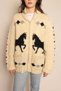 60s Horse Print Cowichan Sweater