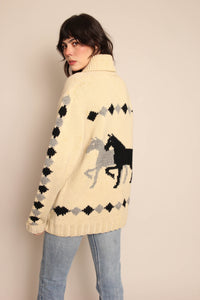 60s Horse Print Cowichan Sweater