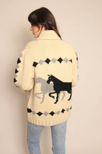 60s Horse Print Cowichan Sweater