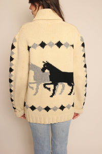 60s Horse Print Cowichan Sweater