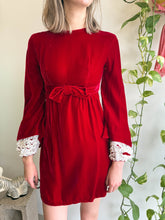 1960s Maroon Velvet Bell Sleeve Mini Dress - XXS