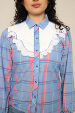 80s Pastel Plaid Western Shirt