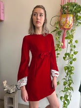 1960s Maroon Velvet Bell Sleeve Mini Dress - XXS