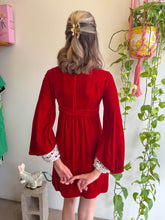1960s Maroon Velvet Bell Sleeve Mini Dress - XXS
