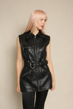 90s Bebe Black Leather Motorcycle Vest With Belt