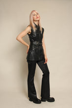 90s Bebe Black Leather Motorcycle Vest With Belt