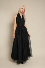 1950s Black Lace Halter Evening Dress With Surprise Red Satin Bow