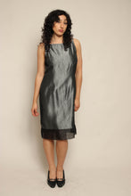 Y2K Gunmetal Satin & Chiffon Dress