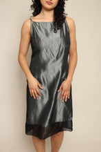 Y2K Gunmetal Satin & Chiffon Dress