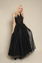 1950s Black Lace Halter Evening Dress With Surprise Red Satin Bow