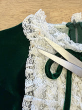 1960s Green Velvet Tuxedo Lace Collar Mini Dress - XS