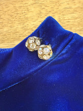 1960s Blue Velvet Mini Dress With Rhinestone Buttons - S/M
