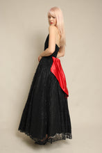 1950s Black Lace Halter Evening Dress With Surprise Red Satin Bow