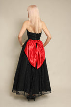 1950s Black Lace Halter Evening Dress With Surprise Red Satin Bow
