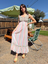 70s Smocked Striped Maxi Dress