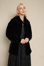 1930s Black Velvet Shirred Evening Coat With Collar