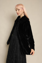 1930s Black Velvet Shirred Evening Coat With Collar