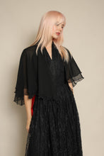 1990s Black Sheer Chiffon Shawl