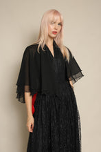1990s Black Sheer Chiffon Shawl