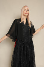 1990s Black Sheer Chiffon Shawl