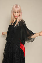 1990s Black Sheer Chiffon Shawl